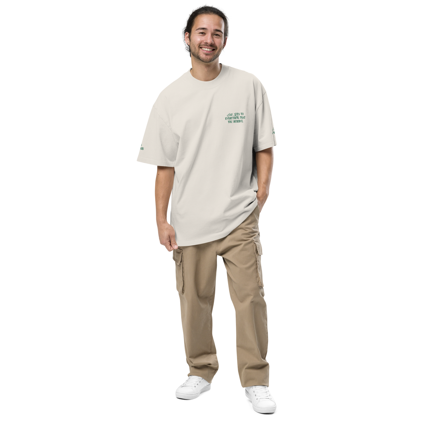 Say Yes Oversized Faded Bone T-Shirt
